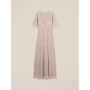 Oltre - Vestido largo de lurex plisado - Rosa