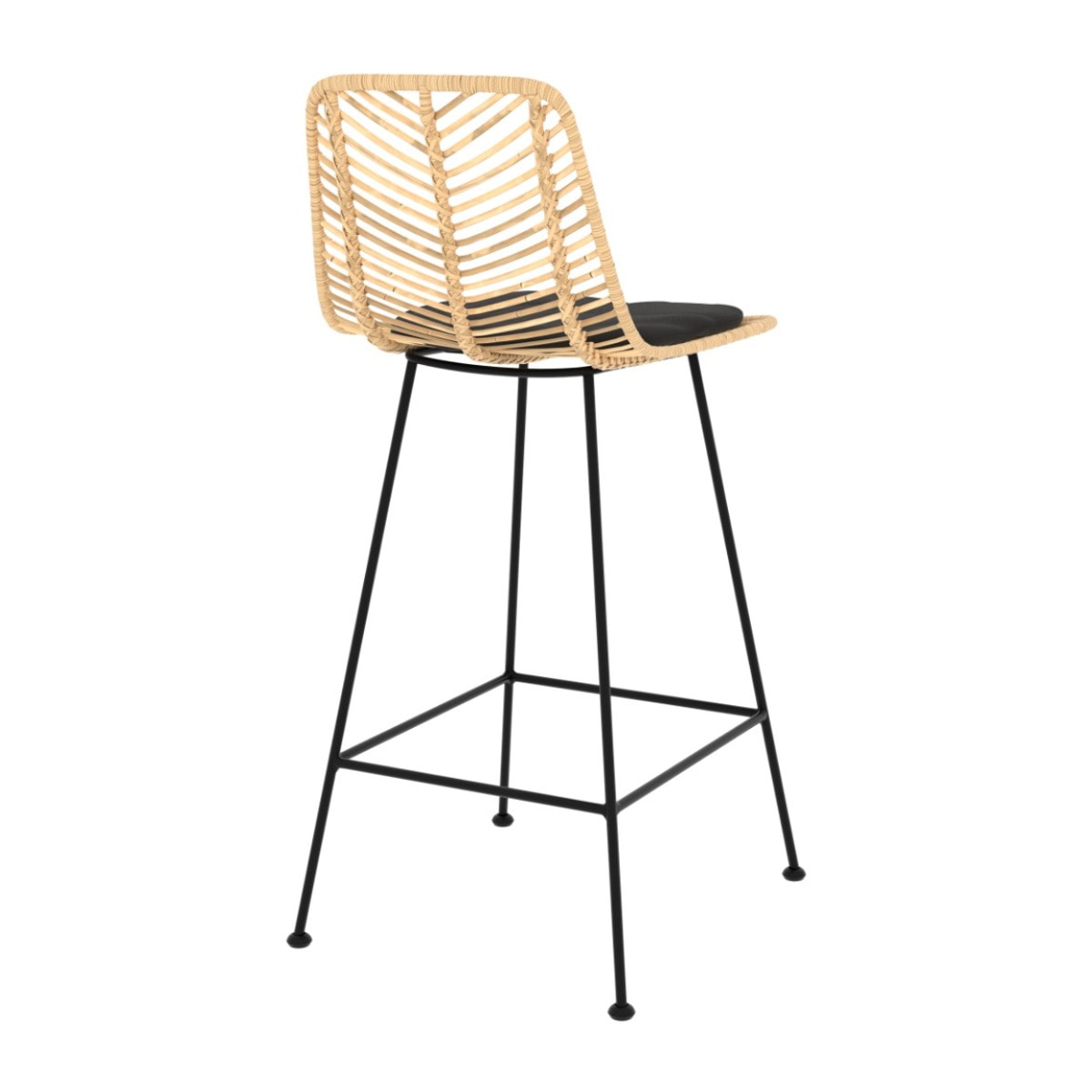 Lot de 2 chaises pour îlot central 66 cm en rotin naturel et noir - Tamara
