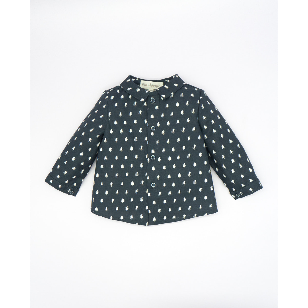 CAMISA CUELLO PICO ARBOLITOS AZUL MARINO