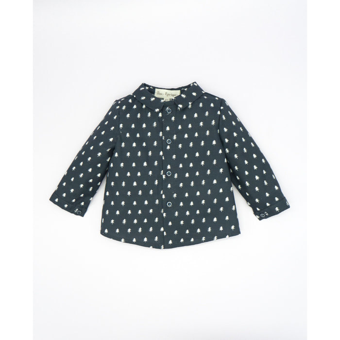 CAMISA CUELLO PICO ARBOLITOS AZUL MARINO