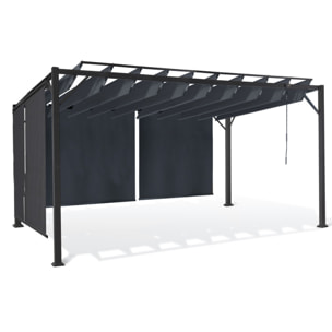 Pergola Venice 3x4m toit lames orientables + 4 stores gris
