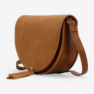 Bolso bandolera cuero con solapa y flecos