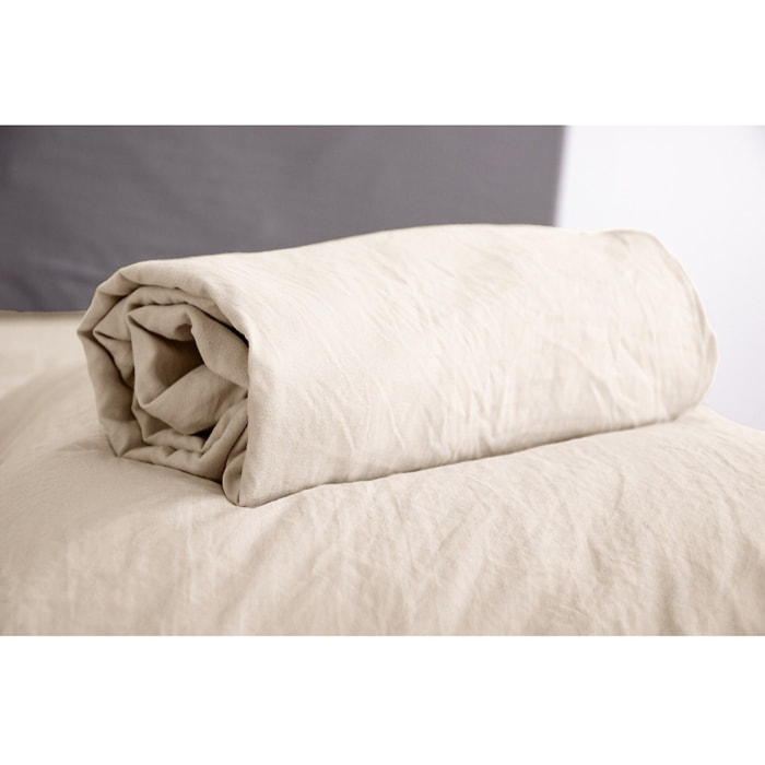 Drap Housse Microfibre Lavee - Bonnet 28cm Beige Sable