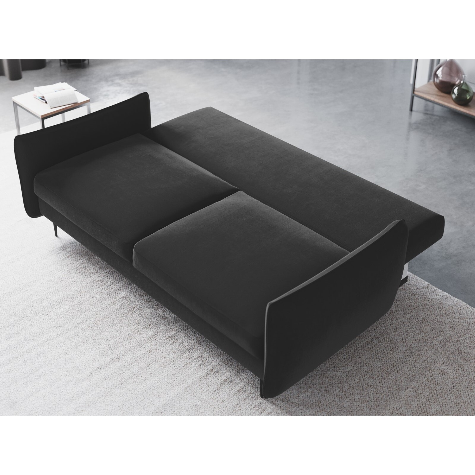Canapé convertible avec coffre de rangement "Vermont" 3 places en velours gris foncé
