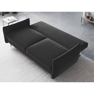 Canapé convertible avec coffre de rangement "Vermont" 3 places en velours gris foncé