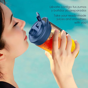 Frullatore elettrico doppio J001, portatile e ricaricabile, 400ml, 6 lame in acciaio, 21.000rpm e spegnimento automatico. Include 1 bicchiere frullatore aggiuntivo.