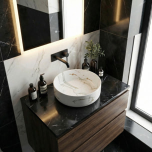 Vasque à poser 39 × 39 cm blanc veiné mat – sans trou - Infinitio  – SATINF3939MR