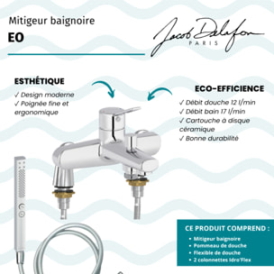Mitigeur baignoire Eo + pommeau de douche Shift+ carré + flexible de douche lisse + colonnettes Idro'Flex