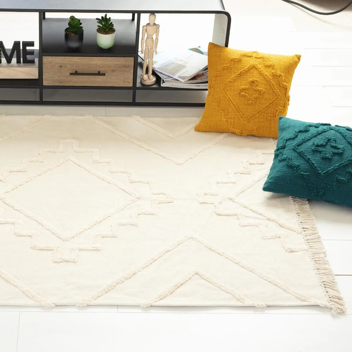 Tapis "Inca" coton tufté blanc ivoire 120x170cm
