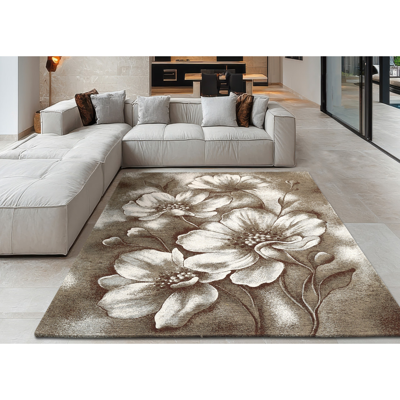 Tappeto Jacquard Ideale Salotto Camera Ingresso Made In Italy Antiscivolo, Lavabile, Morbido Disegno Asturia Fango By Suardi