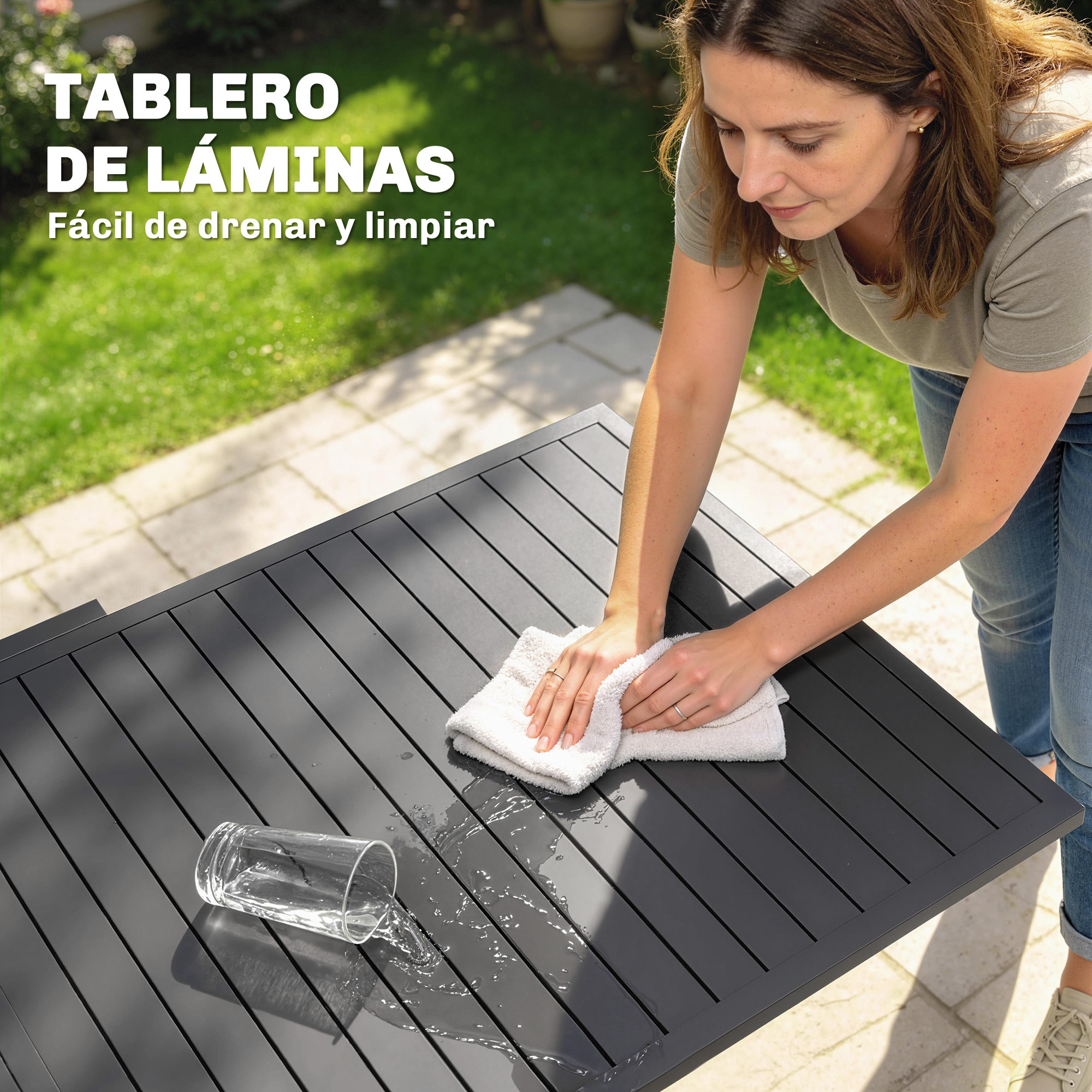 Mesa de Jardín Extensible 135/270x90 cm, Mesa de Comedor Exterior Extensible Rectangular de Aluminio, con Superficie de Lamas para 6-10 Personas, para Patio, Terraza, Gris Oscuro