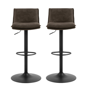 Alora - lot de 2 tabourets - ajustables et pivotants - en tissu texturé et suédine - gris anthracite - Gris Anthracite