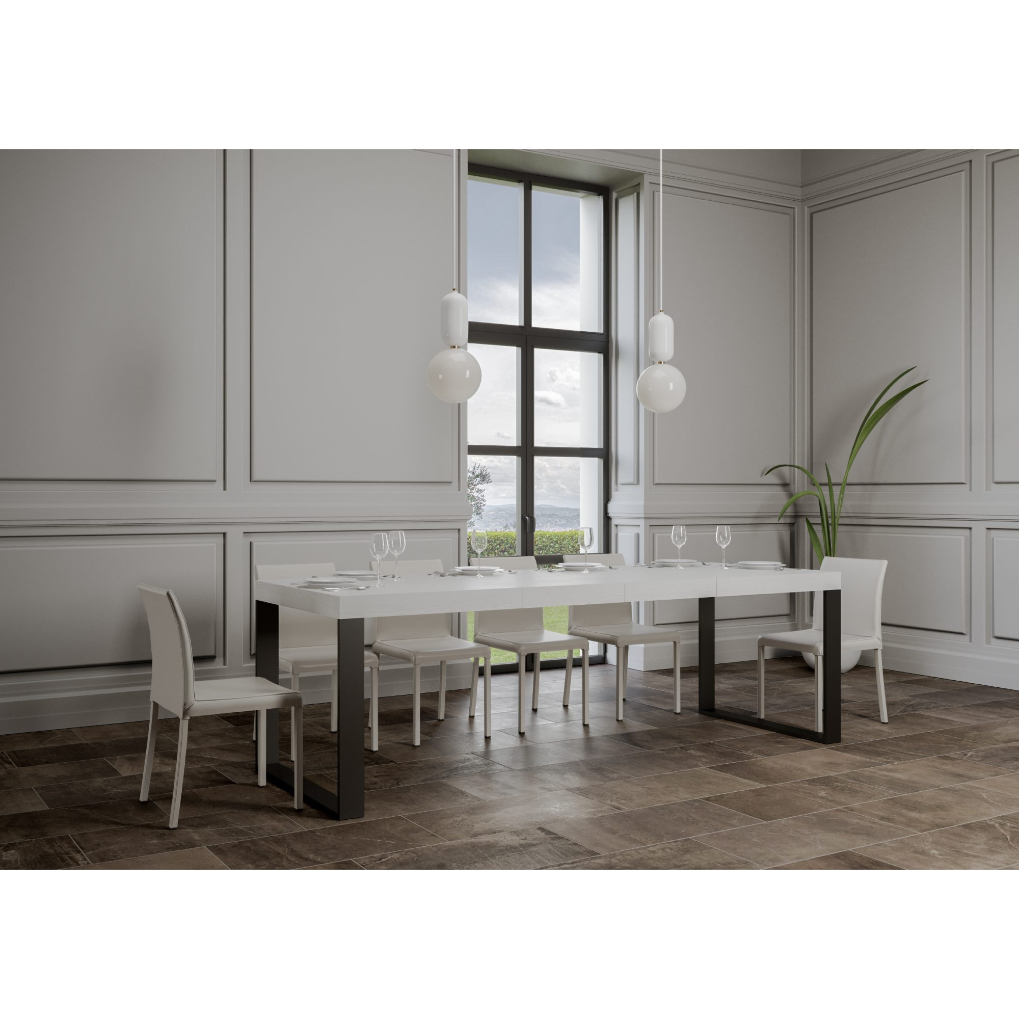 Table extensible 90x180/284 cm Tecno Premium Frêne Blanc cadre Anthracite