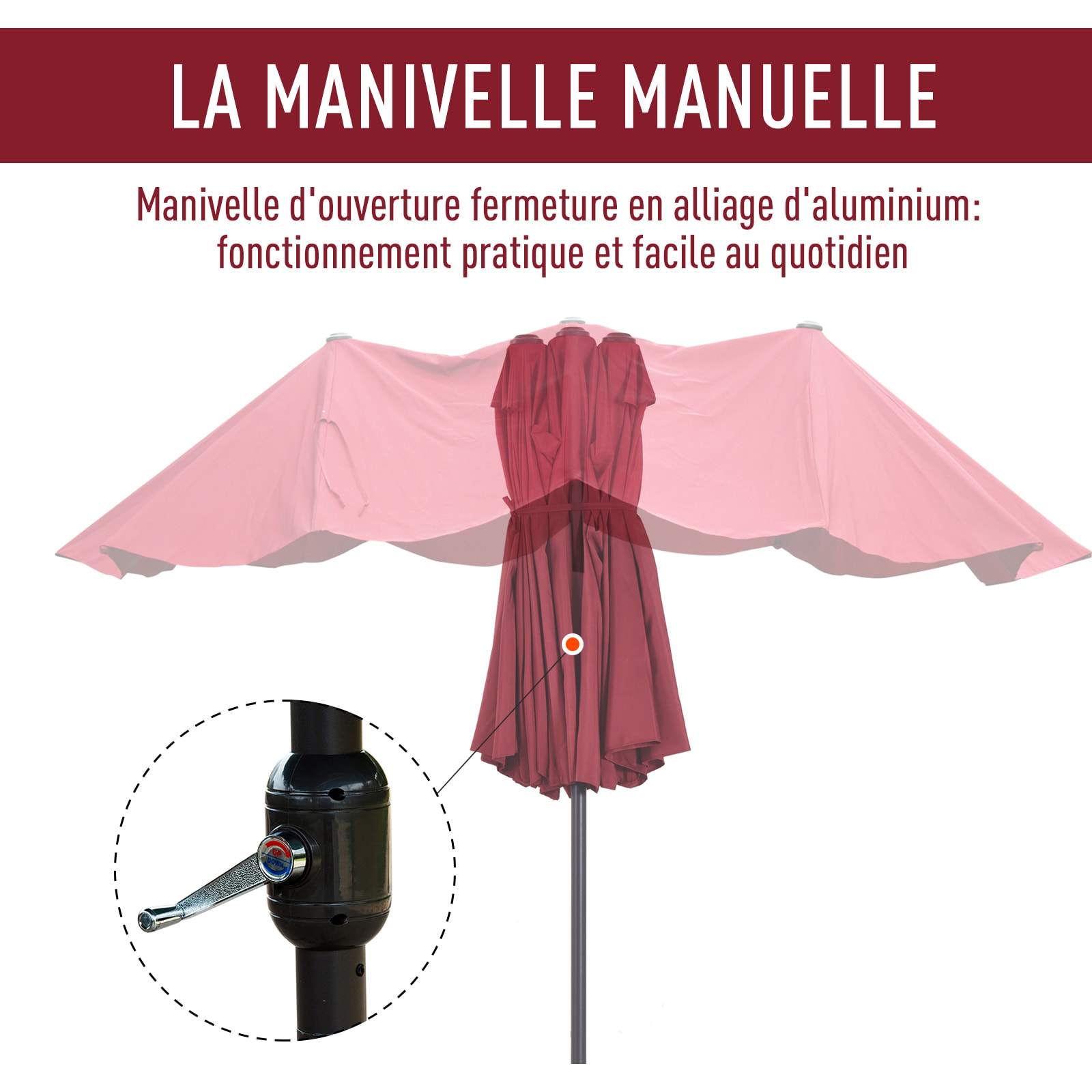 Grand parasol droit de jardin acier polyester