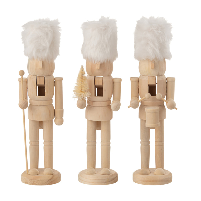 J-Line figurine Casse-Noisette - bois/fourrure - naturel/blanc - 3 pcs