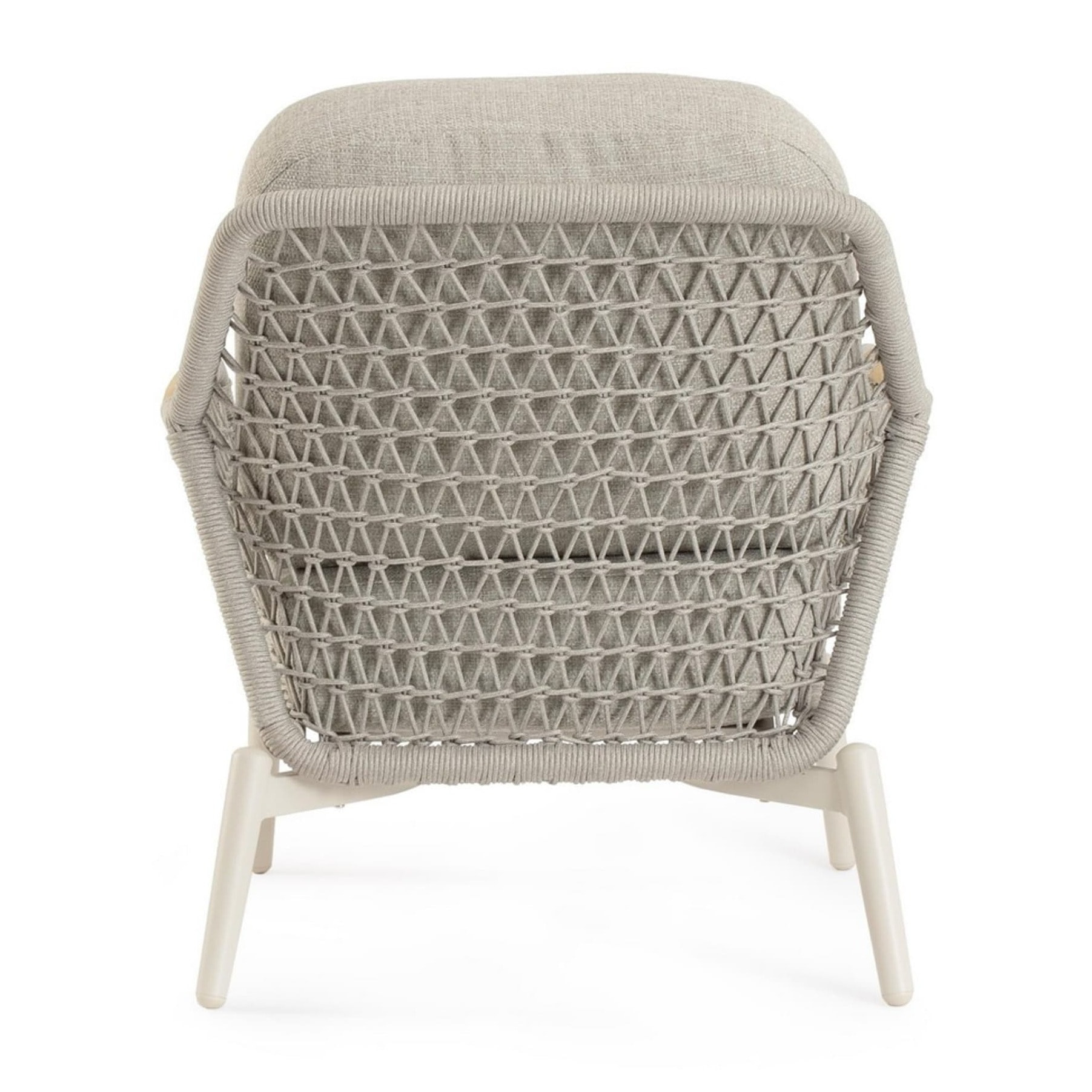 Poltrona da giardino SEVILLA con intreccio in corda, cuscini beige e struttura in alluminio beige