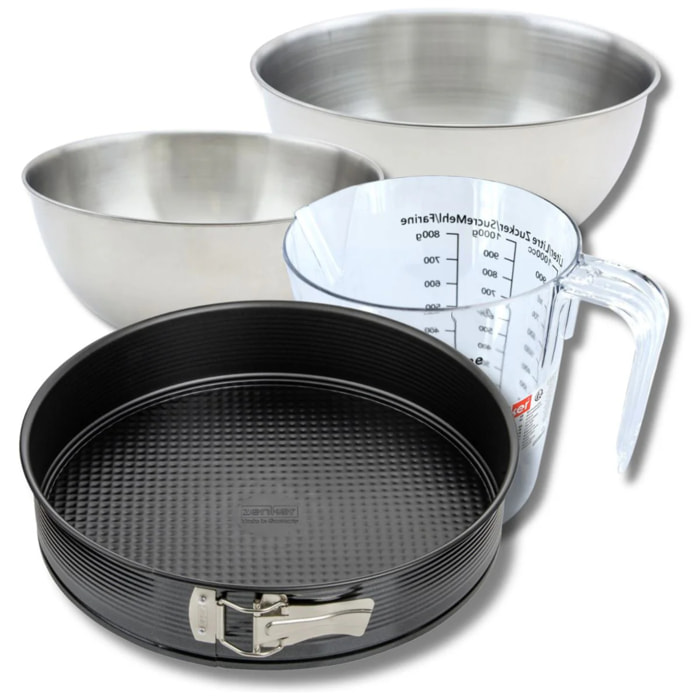 Set pâtisserie avec moule à manqué 30 cm, 2 bols à mixer, verre mesureur et spatule Zenker