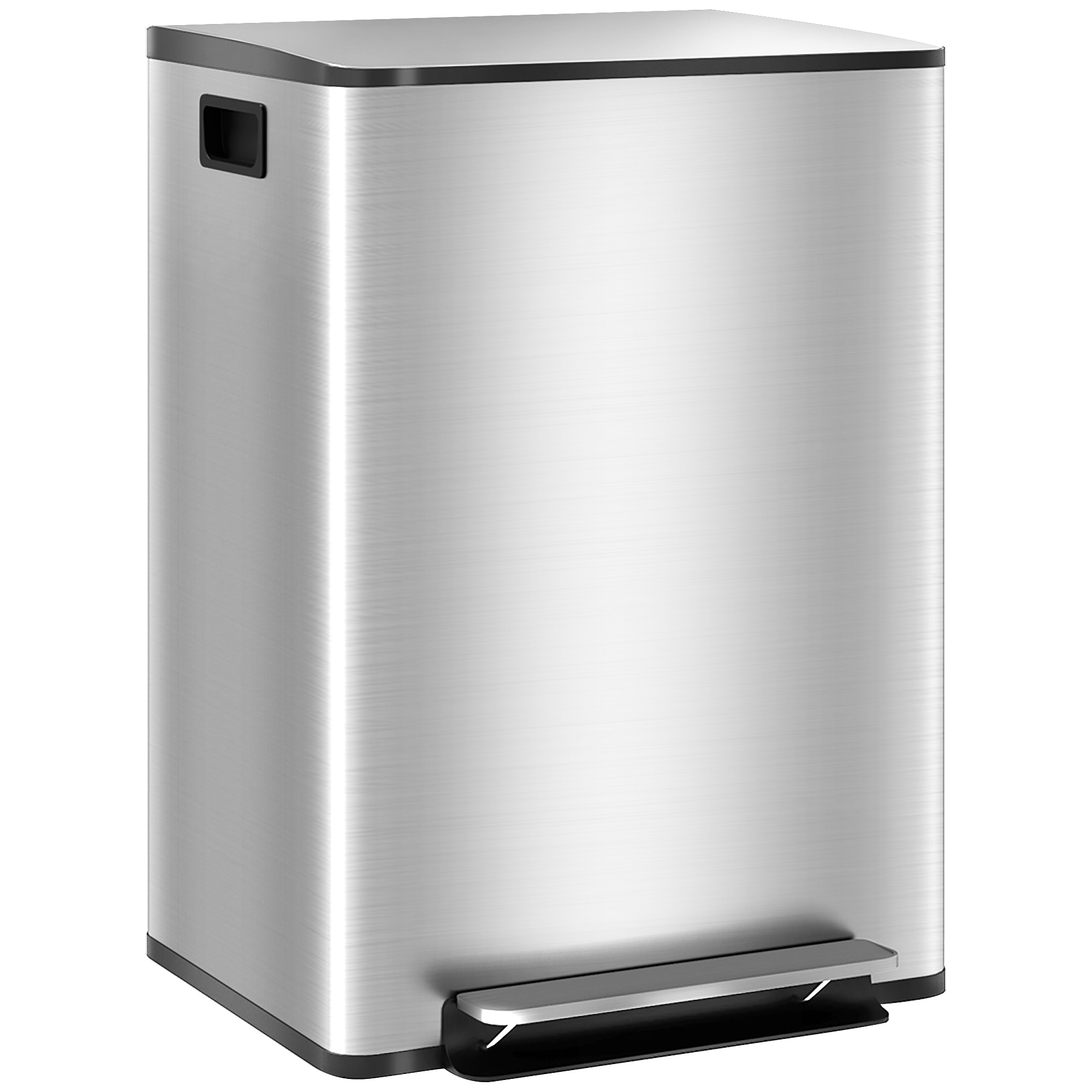 Cubo de Basura de Cocina con 2 Compartimentos 2x30L Papelera de Cocina de Acero Inoxidable con Pedal Tapa de Cierre Suave y Cubo Extraíble para Dormitorio Oficina Salón Plata