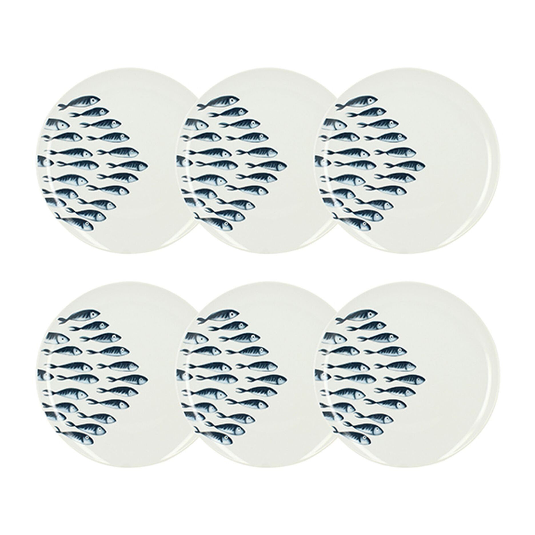 Lot de 6 assiettes plates motif marin en porcelaine 26,5cm PESCARE