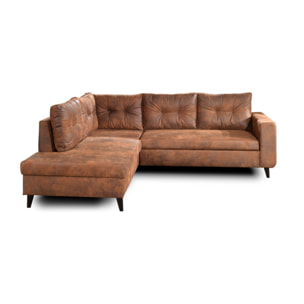 NORDIC - Canapé d'angle gauche - 5 places - Convertible - Industriel vintage - Marron