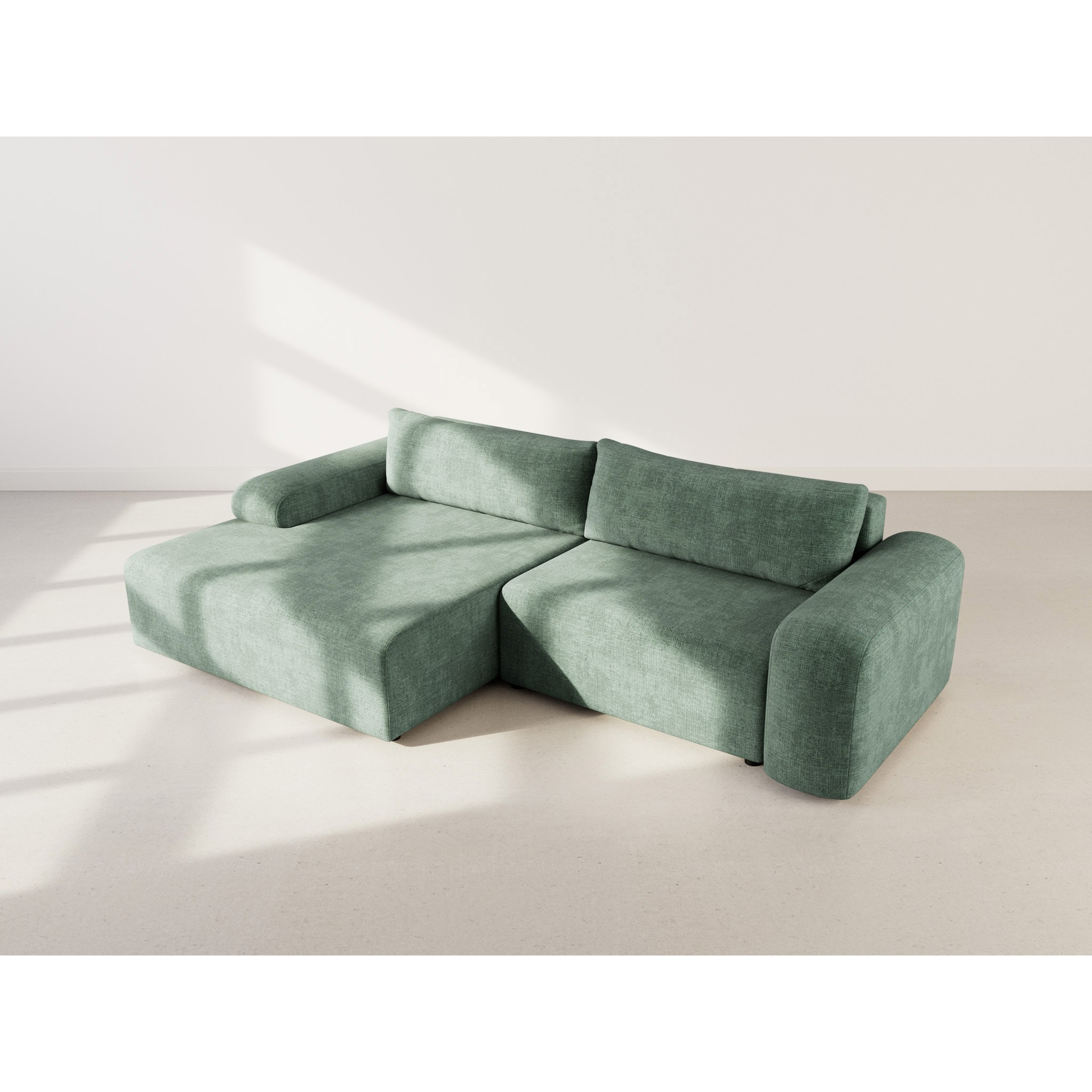 Rebecca - canapé d'angle gauche 4 places convertible avec coffre en velours texturé - Vert