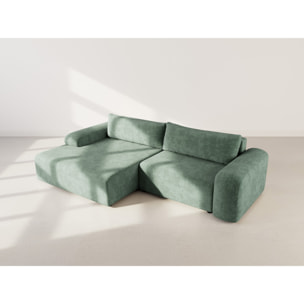 Rebecca - canapé d'angle gauche 4 places convertible avec coffre en velours texturé - Vert