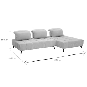 Canapé modulable 4 places avec têtières ajustables en tissu effet velours taupe et métal noir OLMO