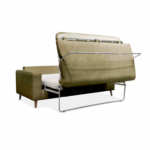 Canapé lit 3 places vert olive avec matelas 12cm d'épaisseur. fabriqué en France