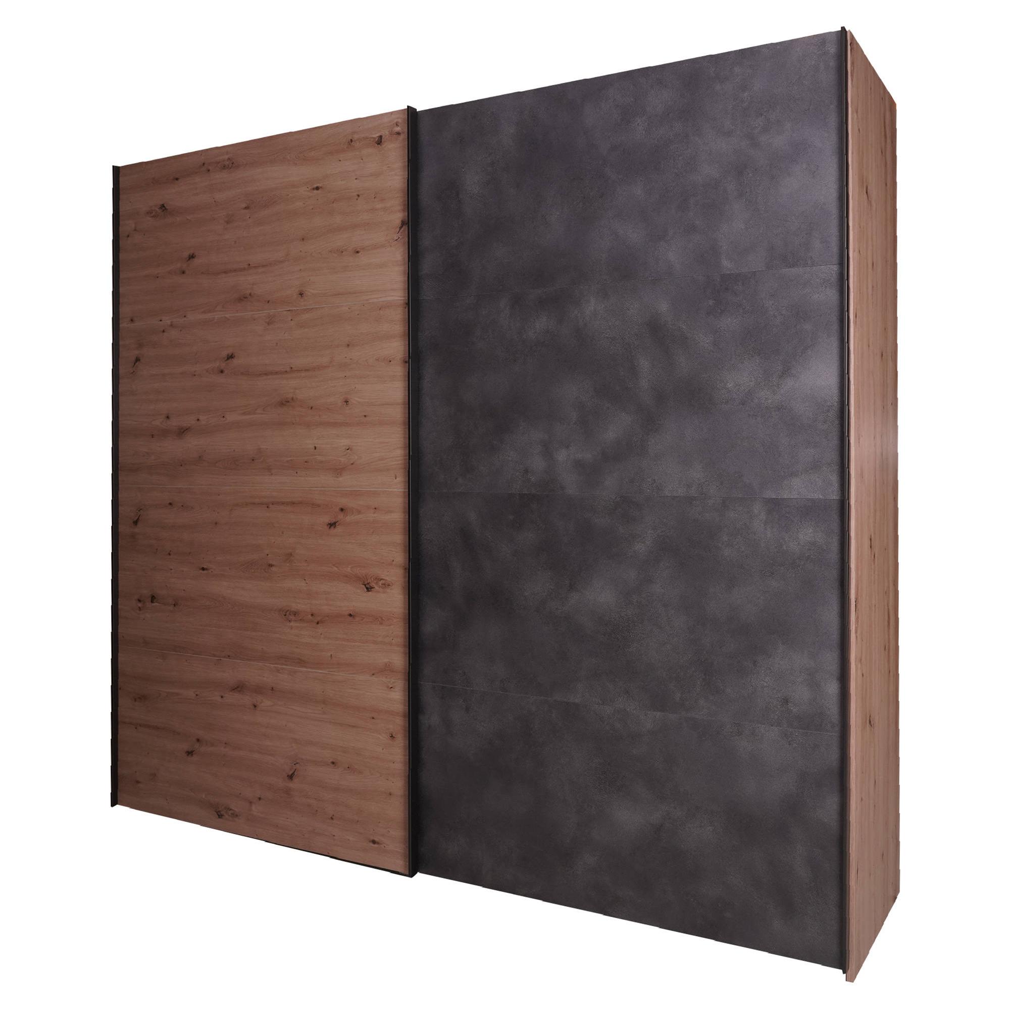 Guardaroba a 2 ante scorrevoli con barra appendiabiti, Armadio spazioso per camera da letto, Made in Italy, cm 251x60h223, colore Rovere e Antracite