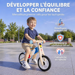 Draisienne enfant bois moto flamme selle réglable pneus EVA