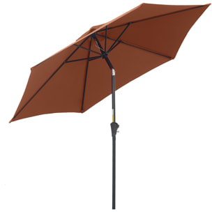 Parasol inclinable de jardin balcon terrasse manivelle toile polyester imperméabilisée haute densité 180 g/m² Ø2,6 x 2,35H m alu café