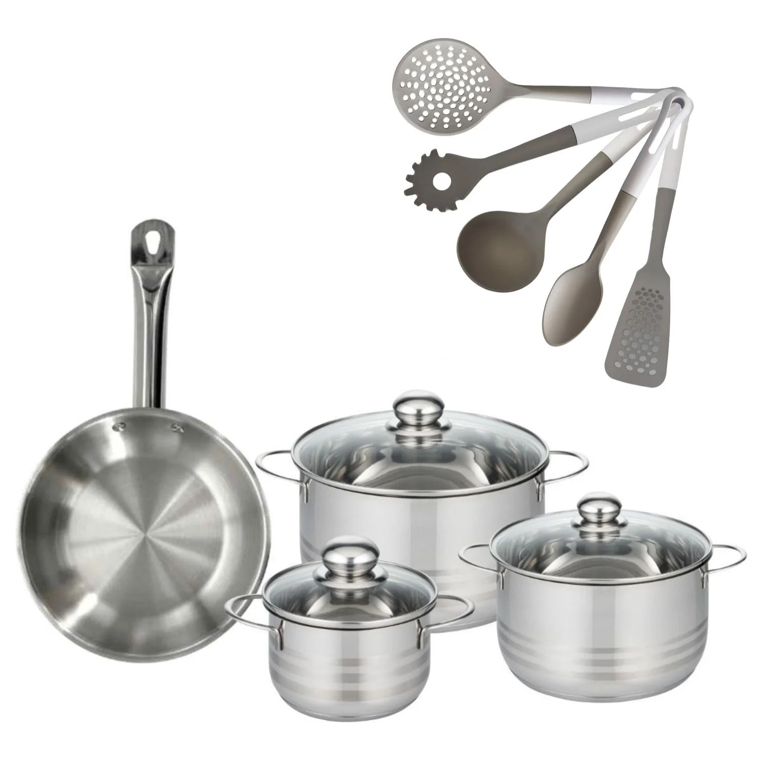 Lot de 1 Poêle et 3 Faitouts 16/20/24 cm Fackelmann Eterna avec 5 ustensiles Vario