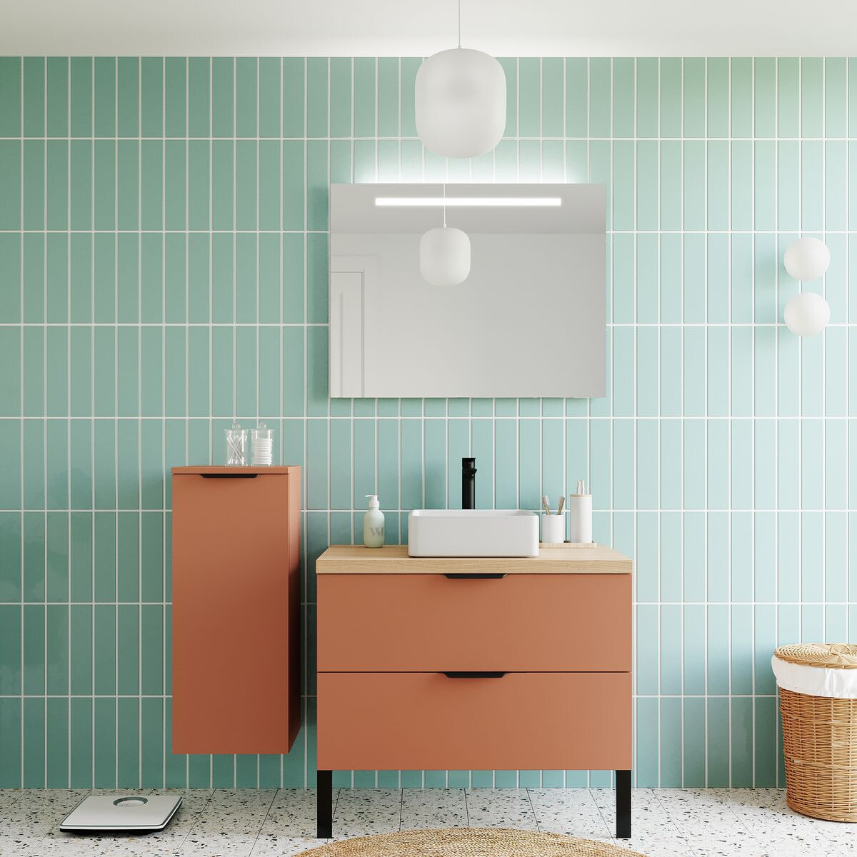 Meuble salle de bain vasque posée 2 tiroirs - SOHO