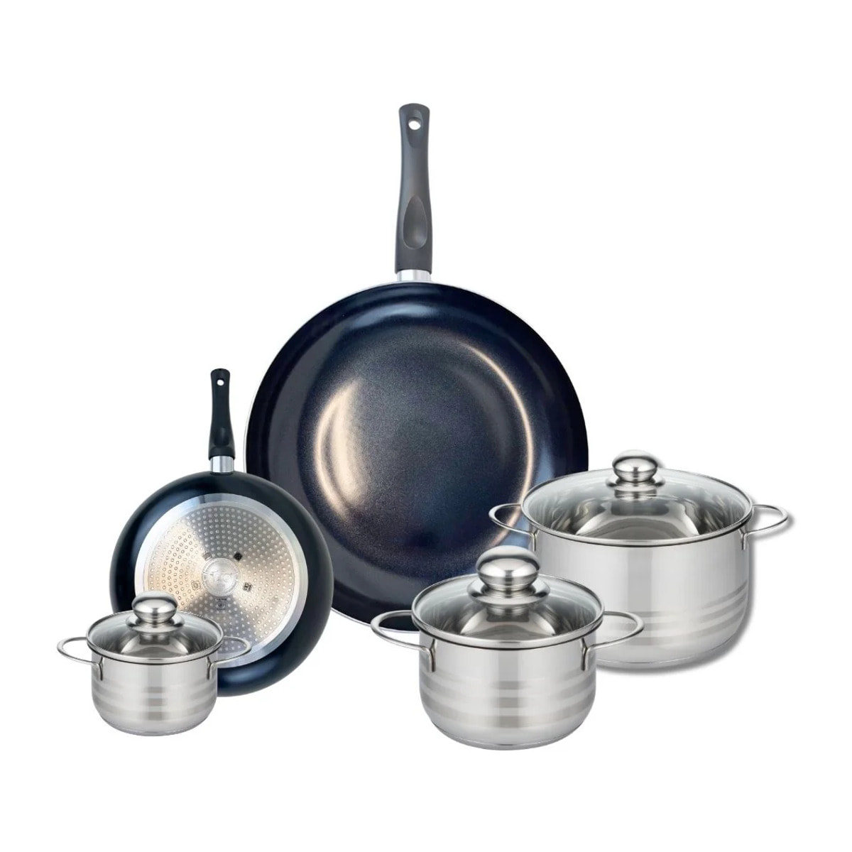 Ensemble de 2 Poêles de cuisson 20 et 32 cm et 3 faitouts 12, 16 et 20 cm Elo Prima Brillant