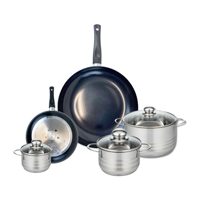 Ensemble de 2 Poêles de cuisson 20 et 32 cm et 3 faitouts 12, 16 et 20 cm Elo Prima Brillant