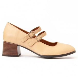 Mocasín De Tacón - Beige - Altura: 5 Cm