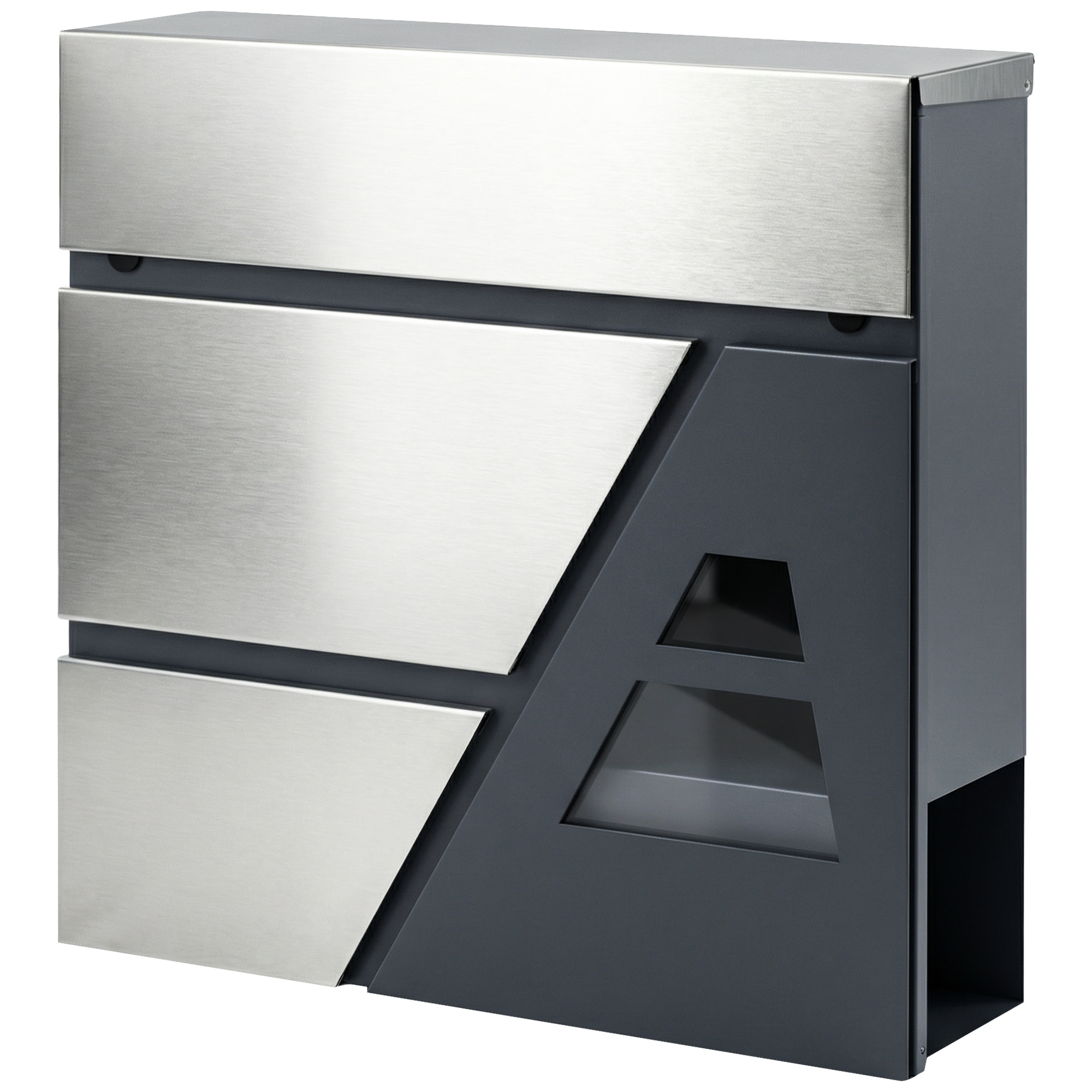 Buzón Exterior de Acero Inoxidable, 13 L, Buzón de Pared Correo con Cerradura y 2 Llaves, Cierre Silencioso, Tapa Antilluvia, Soporte para Periódicos, Moderno, Fácil de Instalar, Gris Oscuro