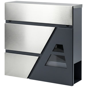 Buzón Exterior de Acero Inoxidable, 13 L, Buzón de Pared Correo con Cerradura y 2 Llaves, Cierre Silencioso, Tapa Antilluvia, Soporte para Periódicos, Moderno, Fácil de Instalar, Gris Oscuro