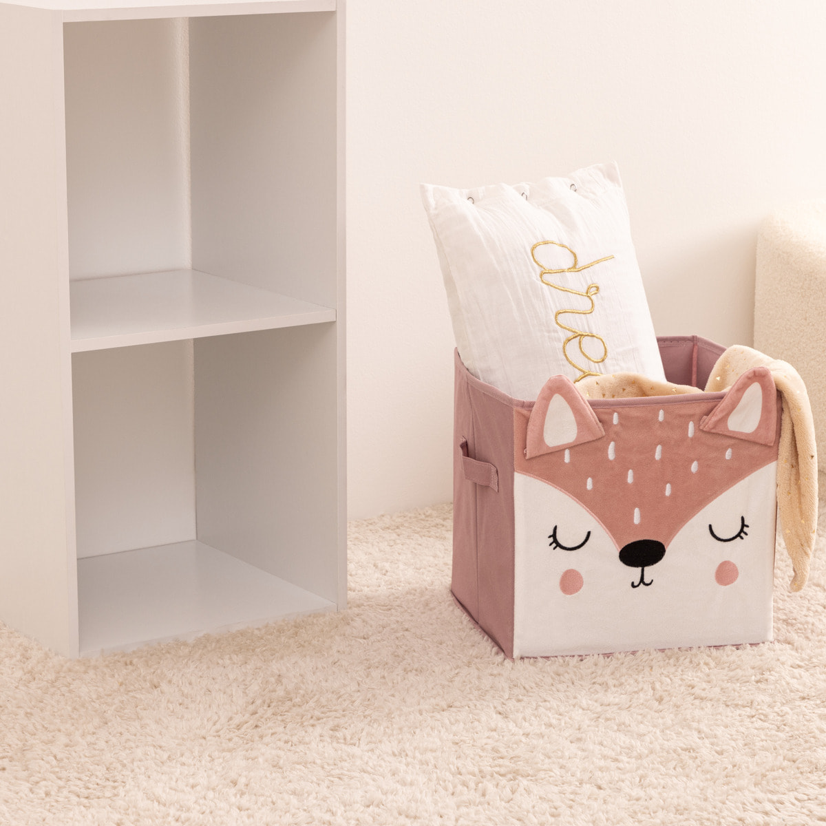 Bac de rangement biche rose 29x29cm