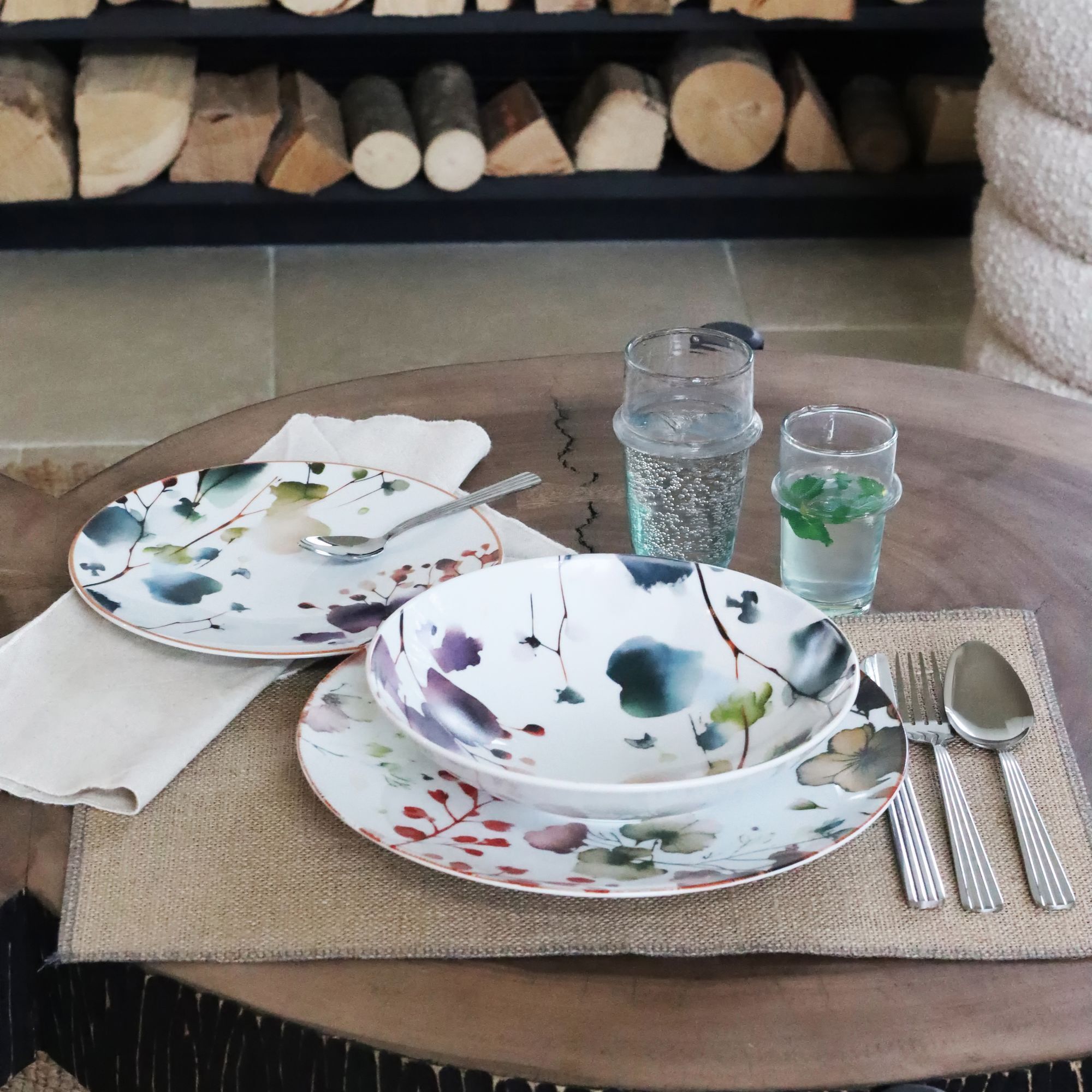 Lot de 6 assiettes plates en porcelaine blanche 27cm AQUARELLE