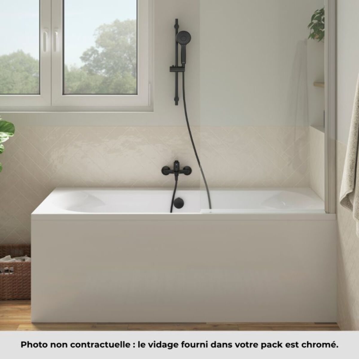 Pack baignoire Elise + pare bain chromé + vidage