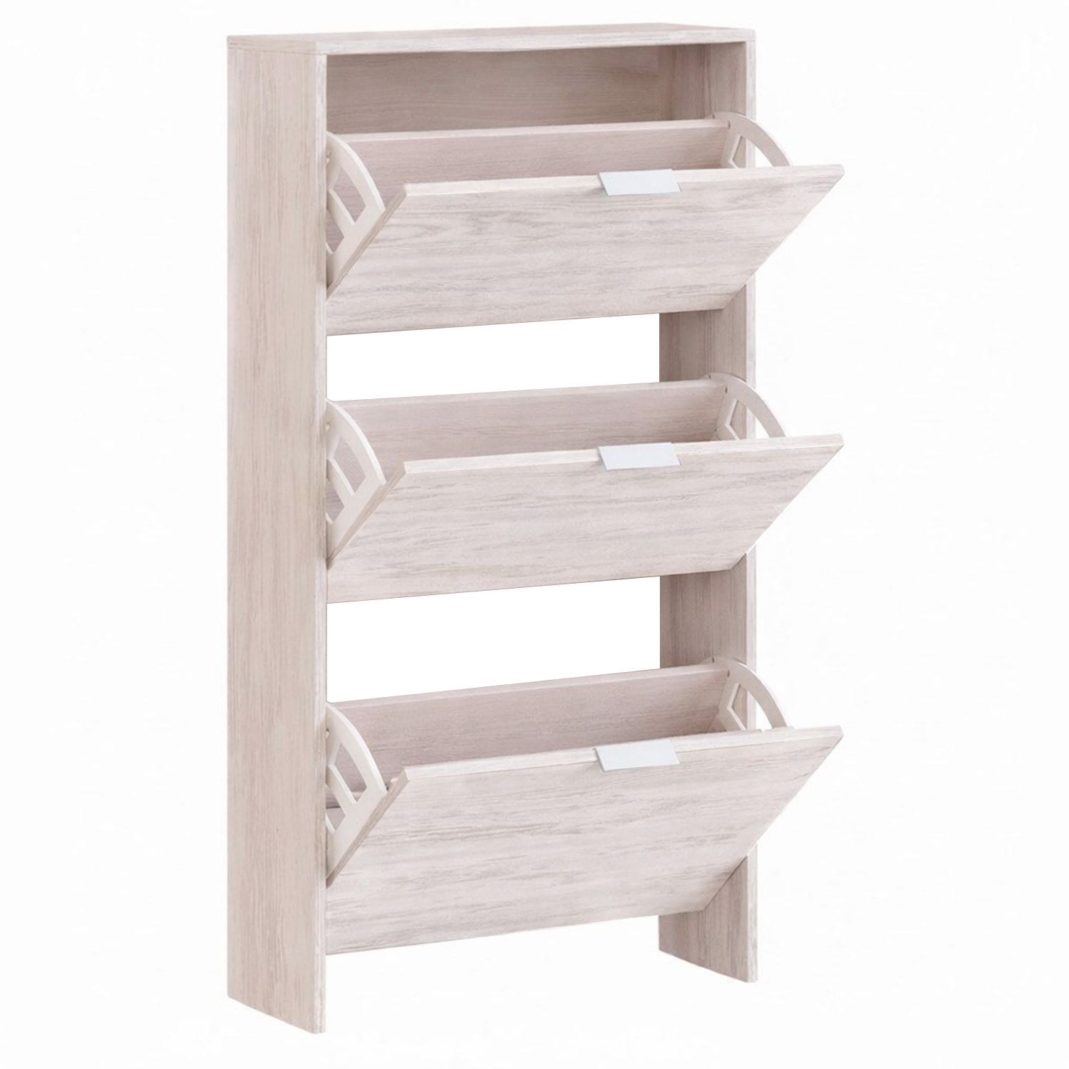 Scarpiera A Ribalta Salvaspazio 3 Ante E 6 Ripiani Mobile Portascarpe Fino A 20 Paia Di Scarpe Ingresso Corridoio 113 x 60 x 22 Cm Rovere Bianco