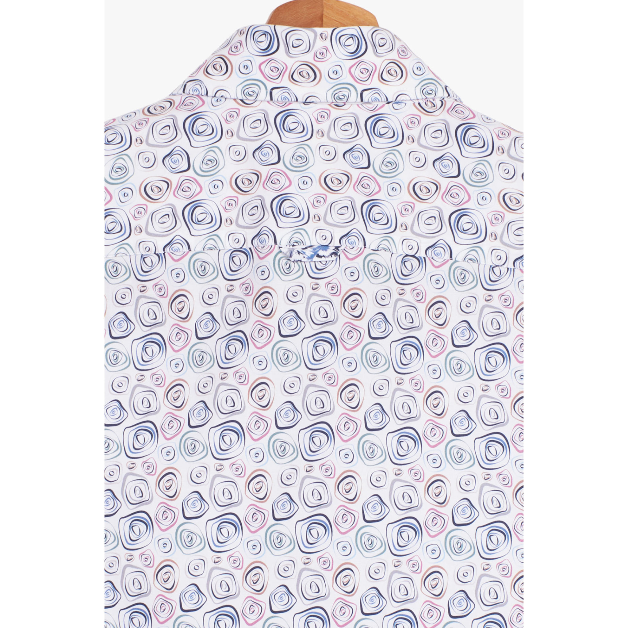 camicia uomo 1 bottone button down slim Popeline Stampato Bianco e Blu