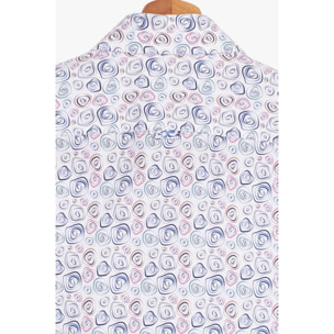 camicia uomo 1 bottone button down slim Popeline Stampato Bianco e Blu