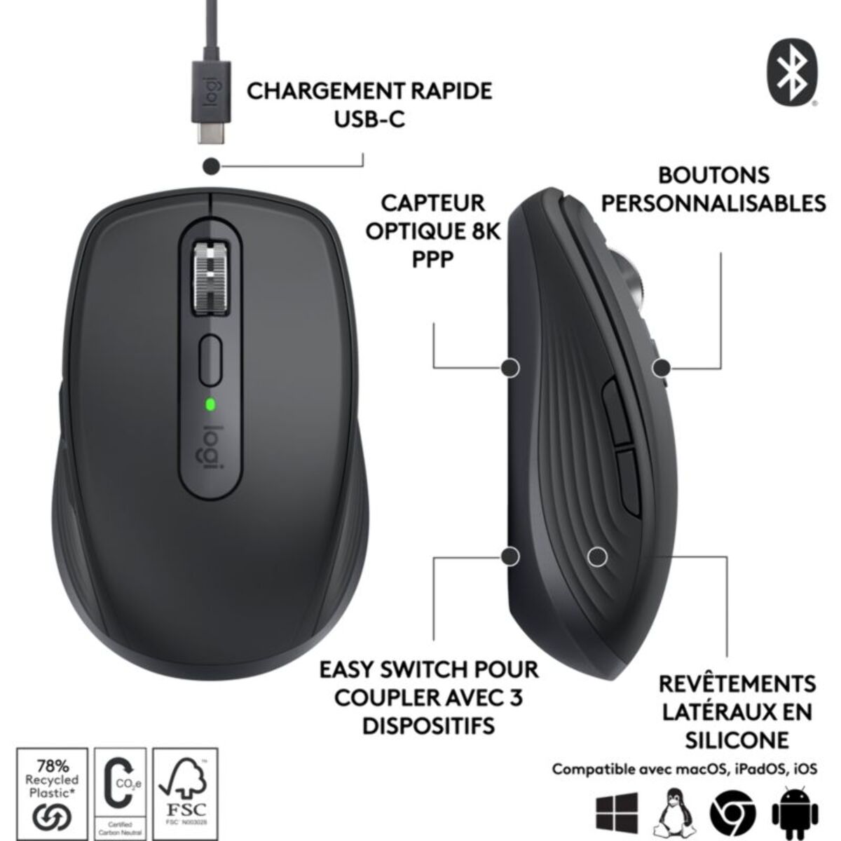 Souris sans fil LOGITECH MX anywhere 3S Silencieuse Graphite