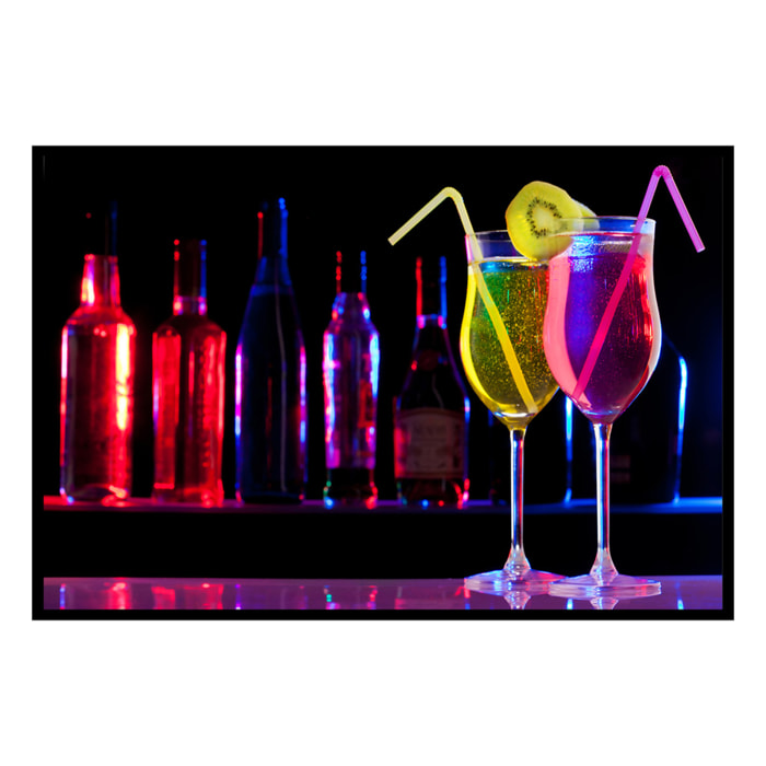 Affiche encadrée – Cocktails colorés et ambiance nocturne Affiche + cadre en métal - Noir