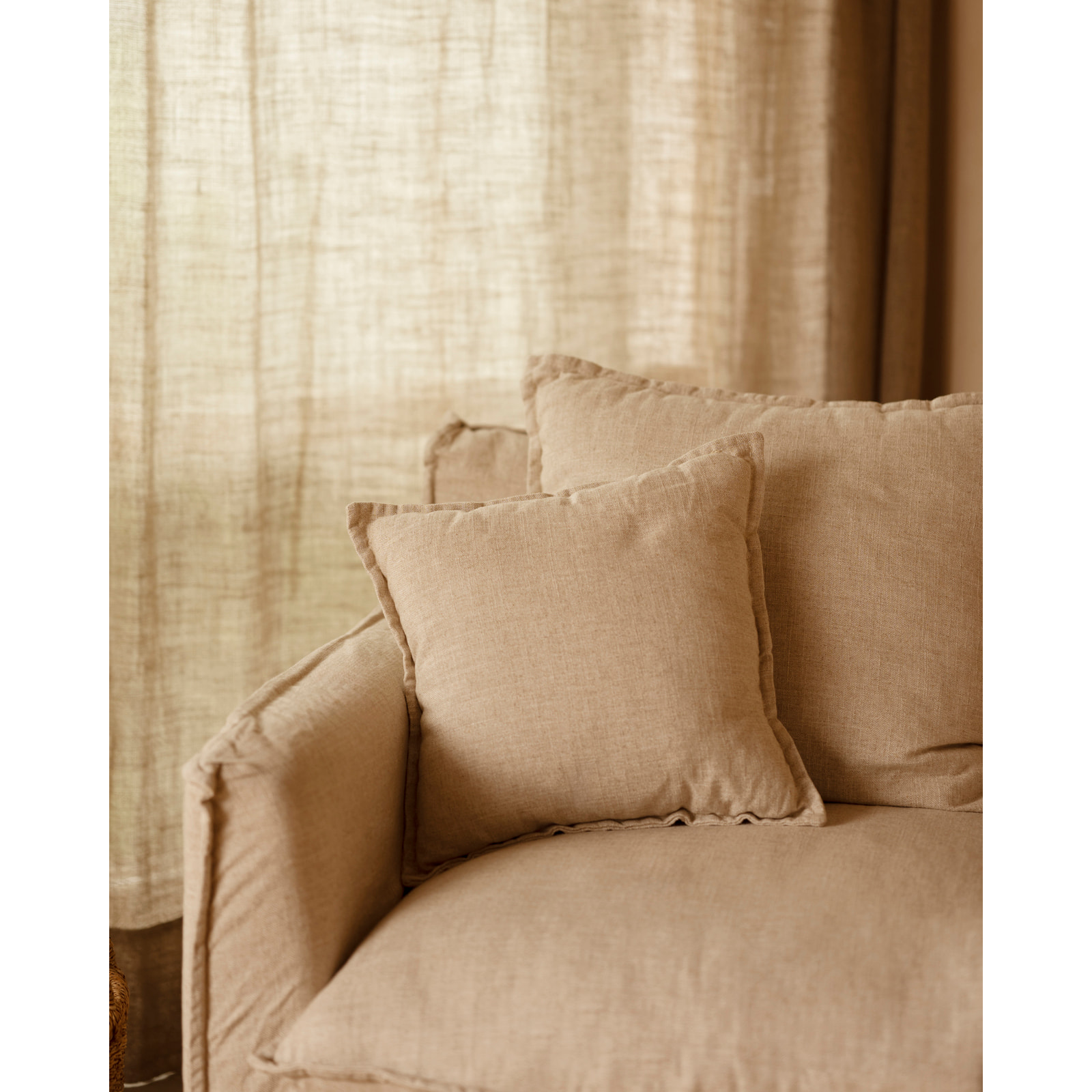Fauteuil en coton et lin déhoussable ton beige de 98x90cm Hauteur: 81 Longueur: 98 Largeur: 90