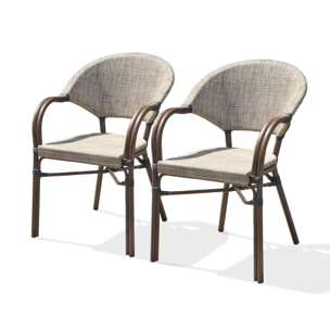 USHUAIA  - Lot de 2 fauteuils de jardin en aluminium marron et textilène beige