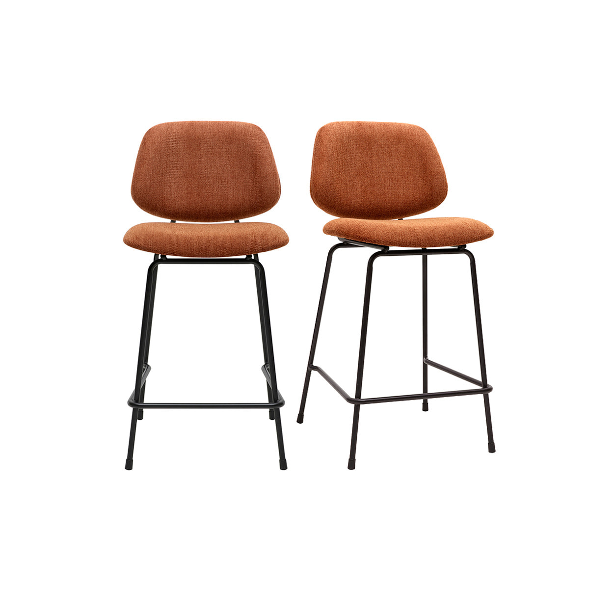 Tabourets de bar en tissu effet velours texturé terre brûlée et métal H66.5 cm BARNET (lot de 2)