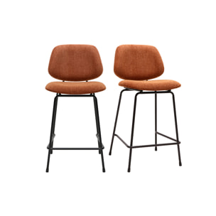 Tabourets de bar en tissu effet velours texturé terre brûlée et métal H66.5 cm BARNET (lot de 2)